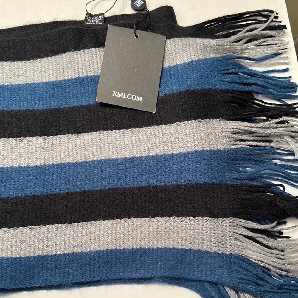 NWT XMI Striped Scarf in Blue, Black, and Gray